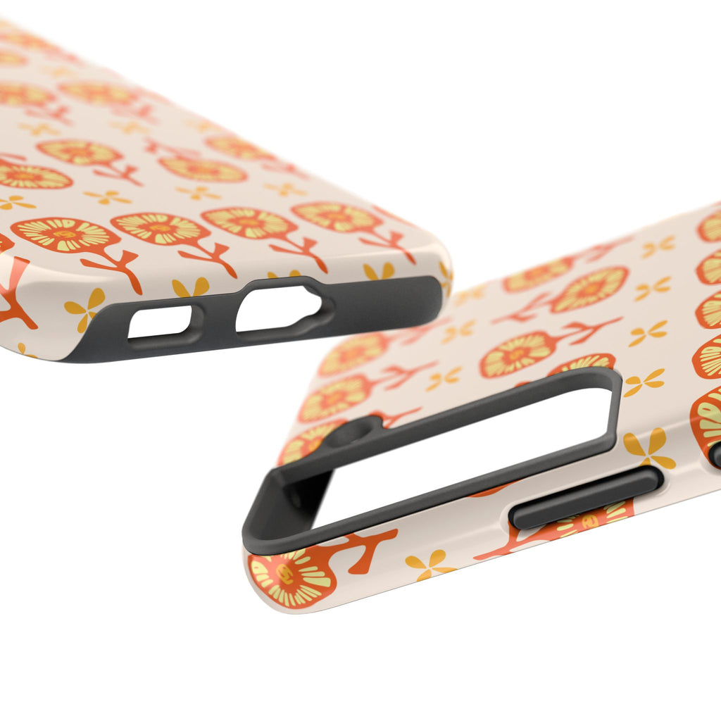 Retro Orange Floral Tough Phone Case — Durable Protective Phone Cover
