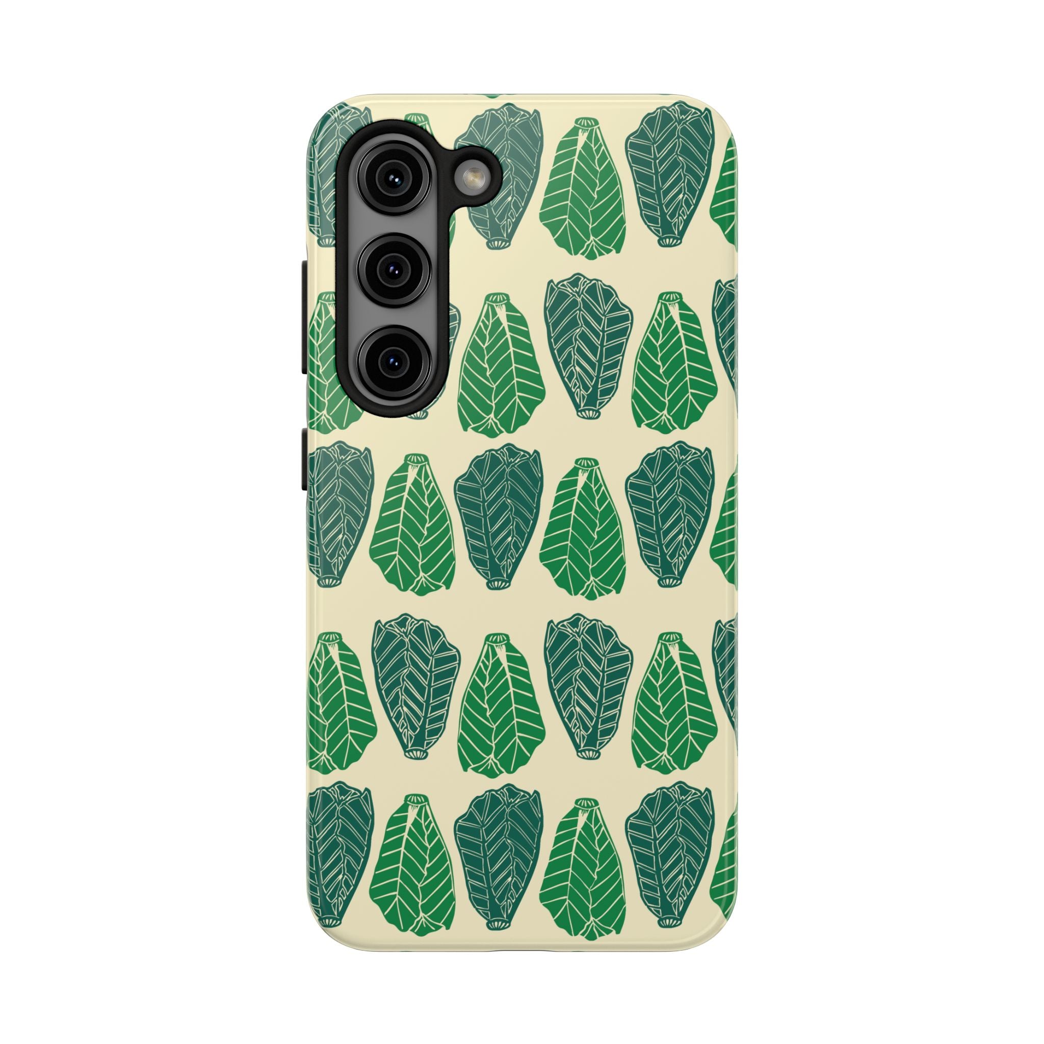 Leaf Pattern Tough Phone Case — Green Botanical Protective Phone Cover