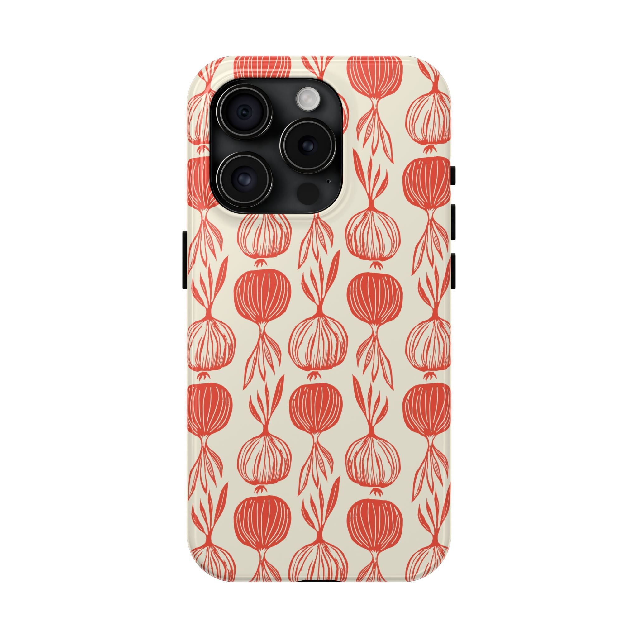 Floral Onion Pattern Tough Phone Case — Red Botanical Protective Phone Cover