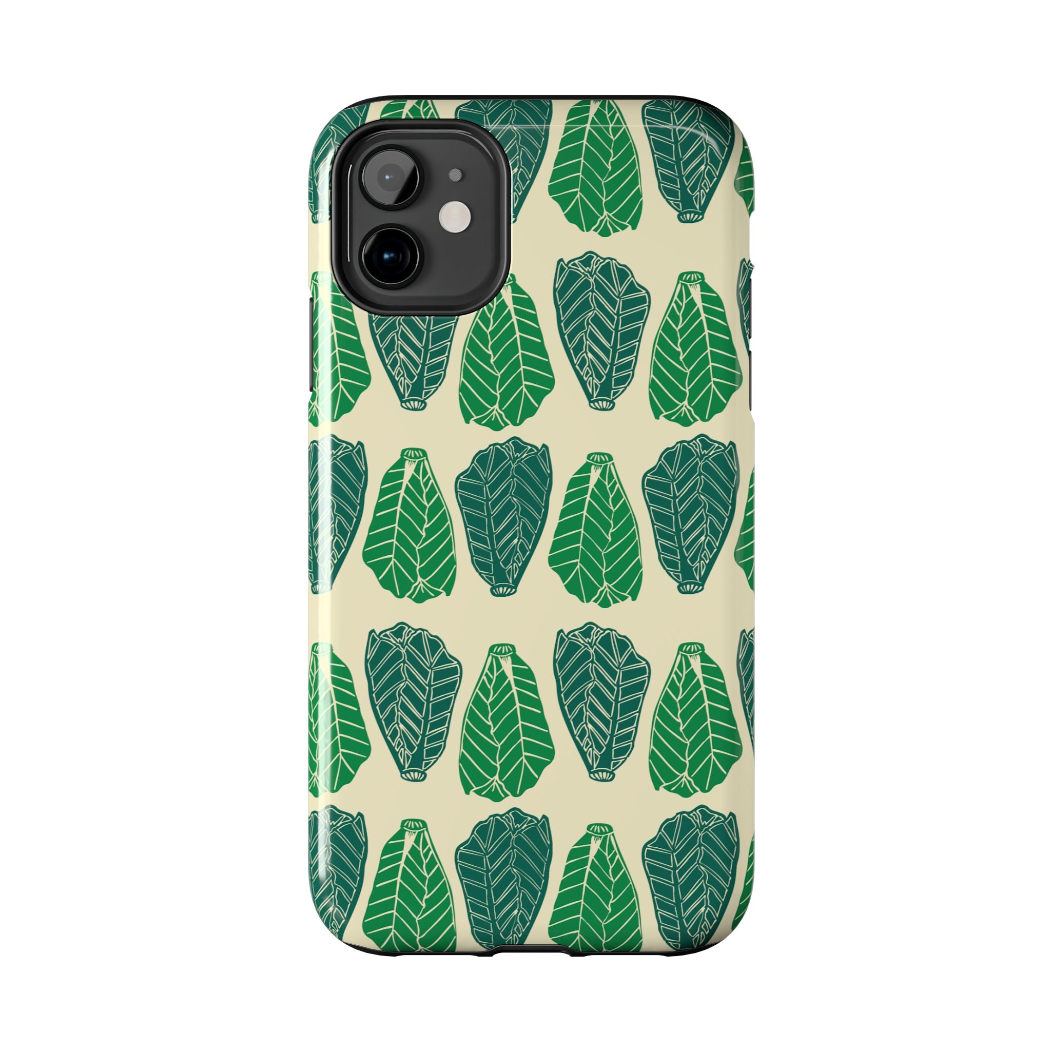 Leaf Pattern Tough Phone Case — Green Botanical Protective Phone Cover