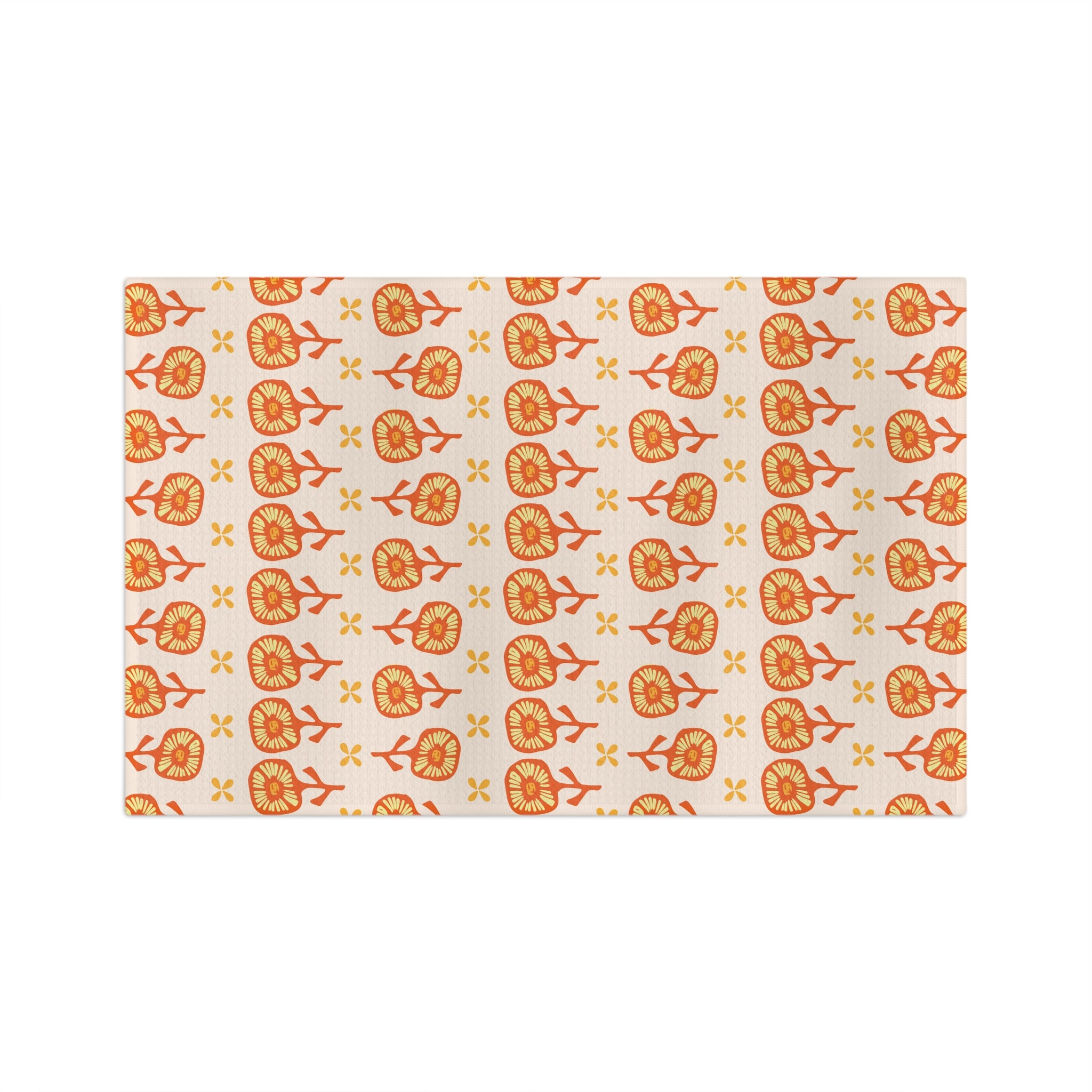 Orange Floral Pattern Tea Towel — Retro Botanical Microfiber Kitchen Towel