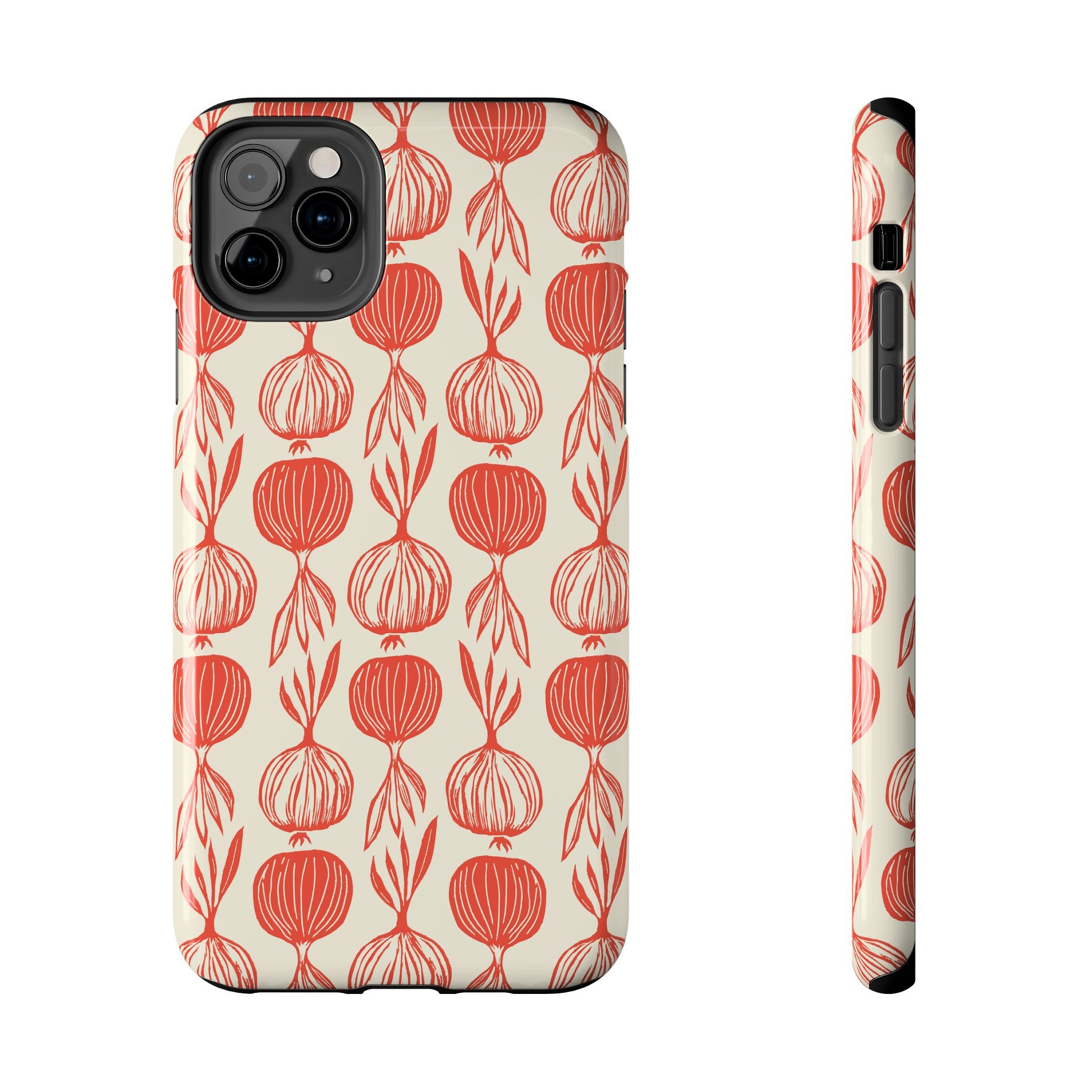 Floral Onion Pattern Tough Phone Case — Red Botanical Protective Phone Cover