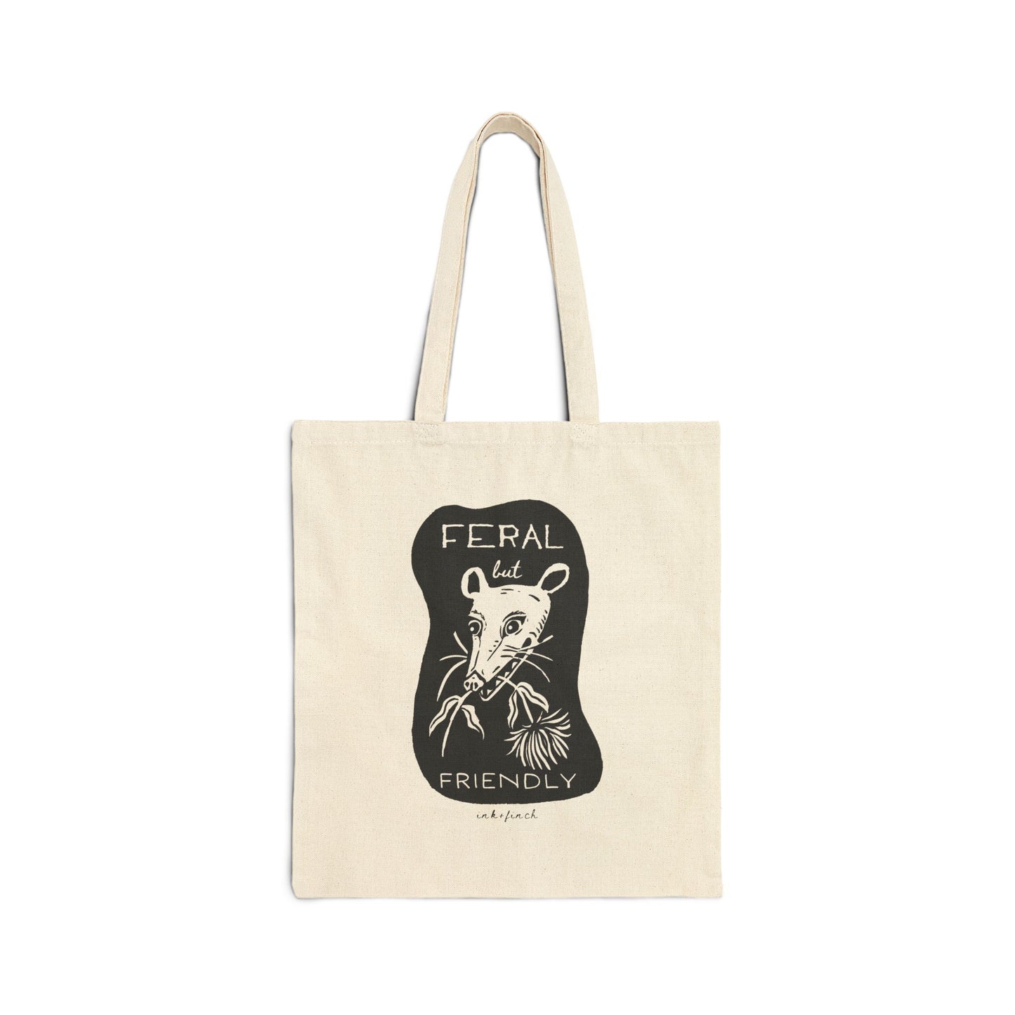 Graphic Cotton Canvas Tote Bag - Feral but Friendly Opossum Design for Feral Girl Summer - Funny Tote Bags
