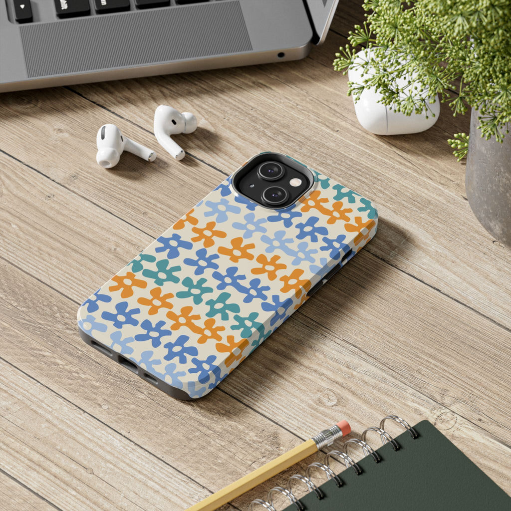 Floral Stripe Tough Phone Case — Colorful Retro Doodle Protection