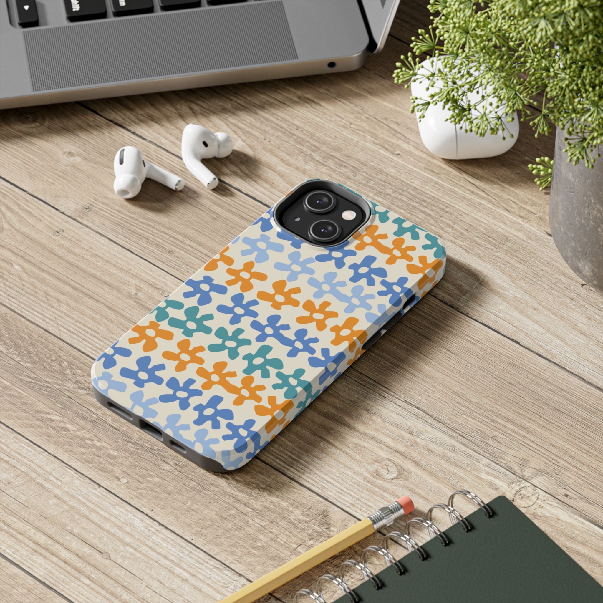 Floral Stripe Tough Phone Case — Colorful Retro Doodle Protection