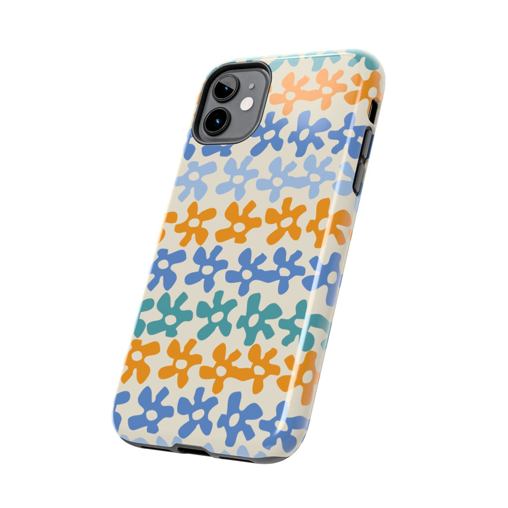 Floral Stripe Tough Phone Case — Colorful Retro Doodle Protection
