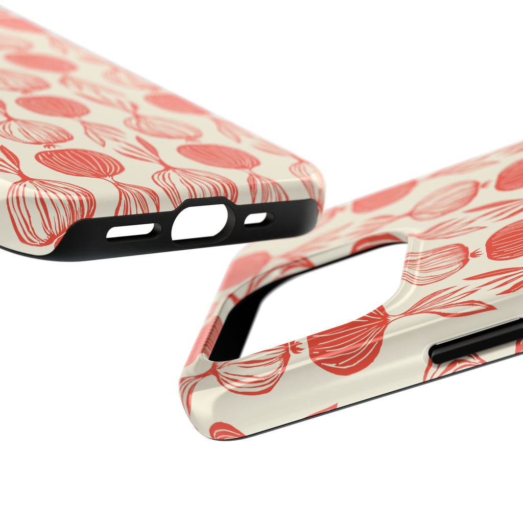 Floral Onion Pattern Tough Phone Case — Red Botanical Protective Phone Cover