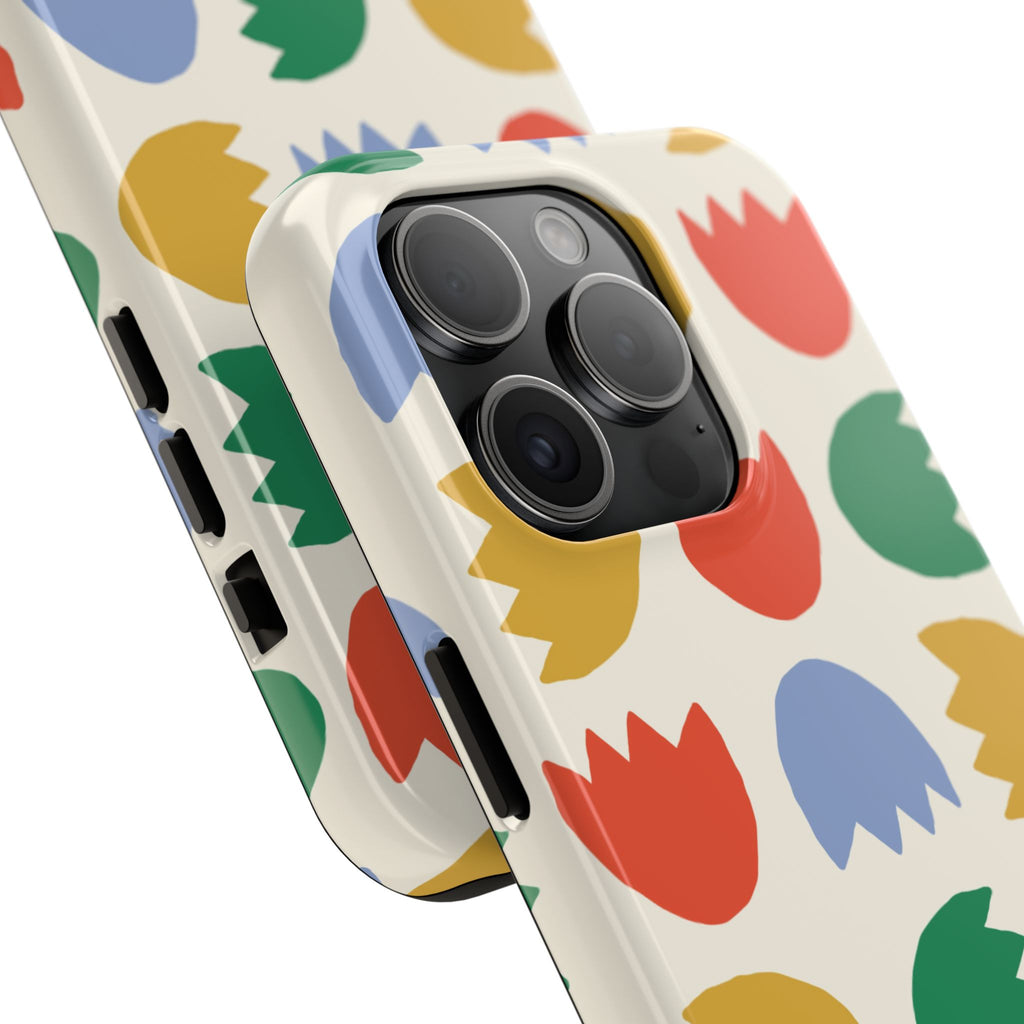 Tough Phone Case — Retro Tulip Pattern Green Floral Protective Cover