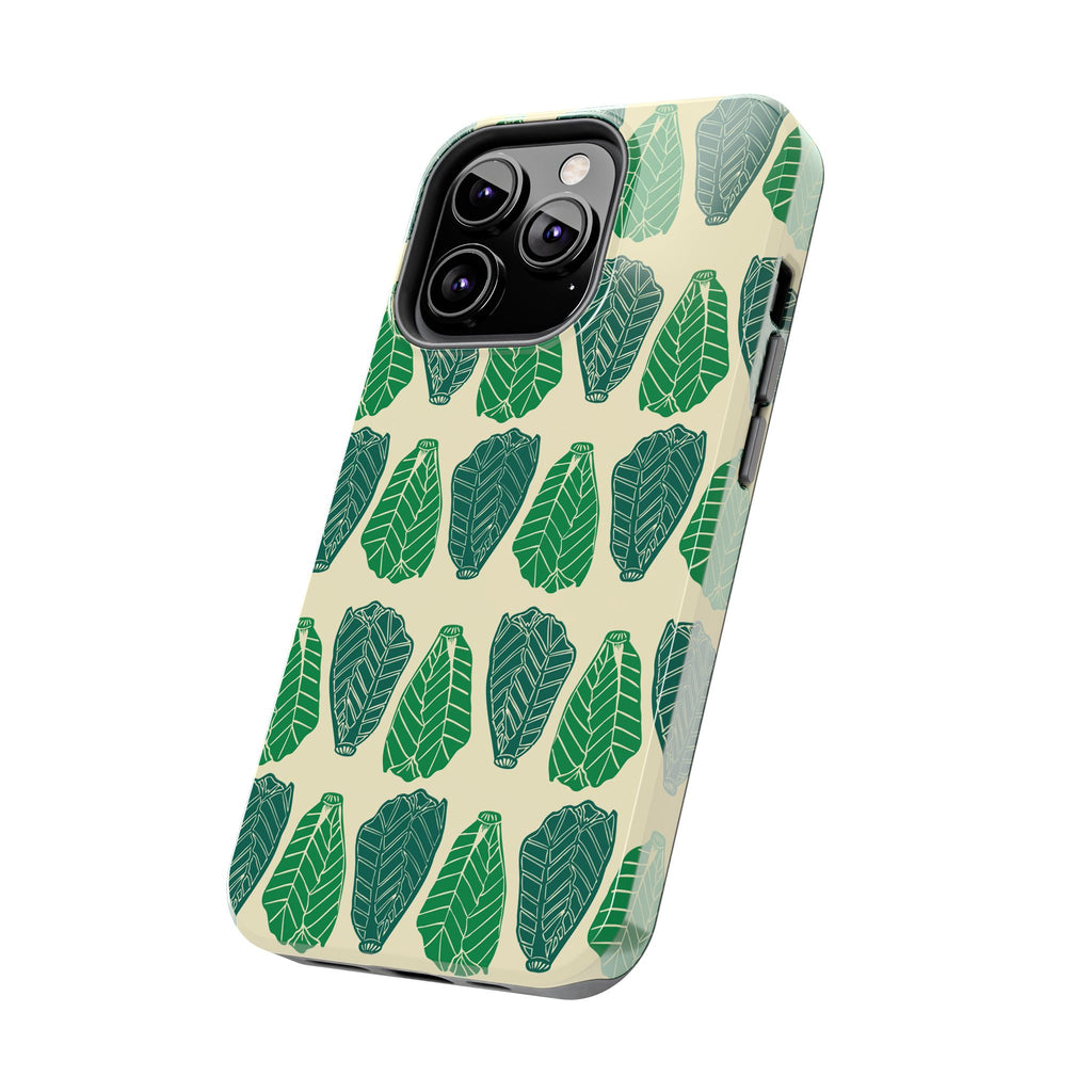 Leaf Pattern Tough Phone Case — Green Botanical Protective Phone Cover