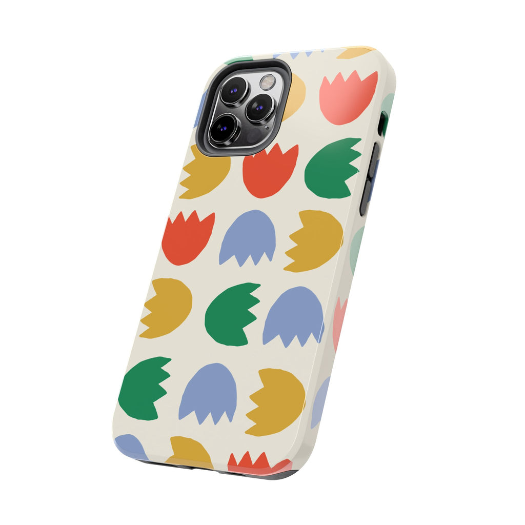 Tough Phone Case — Retro Tulip Pattern Green Floral Protective Cover