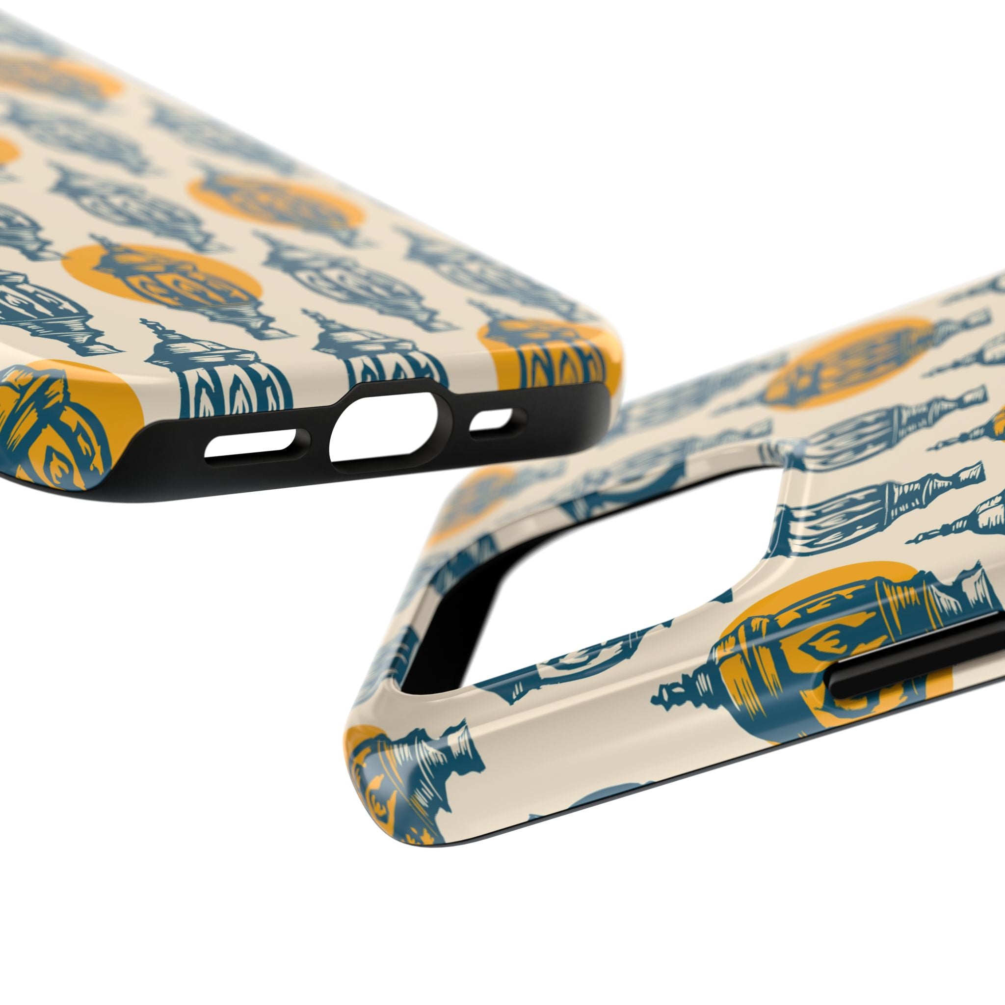 Tough Phone Case — Blue & Mustard Lantern Pattern Slim Protective Cover