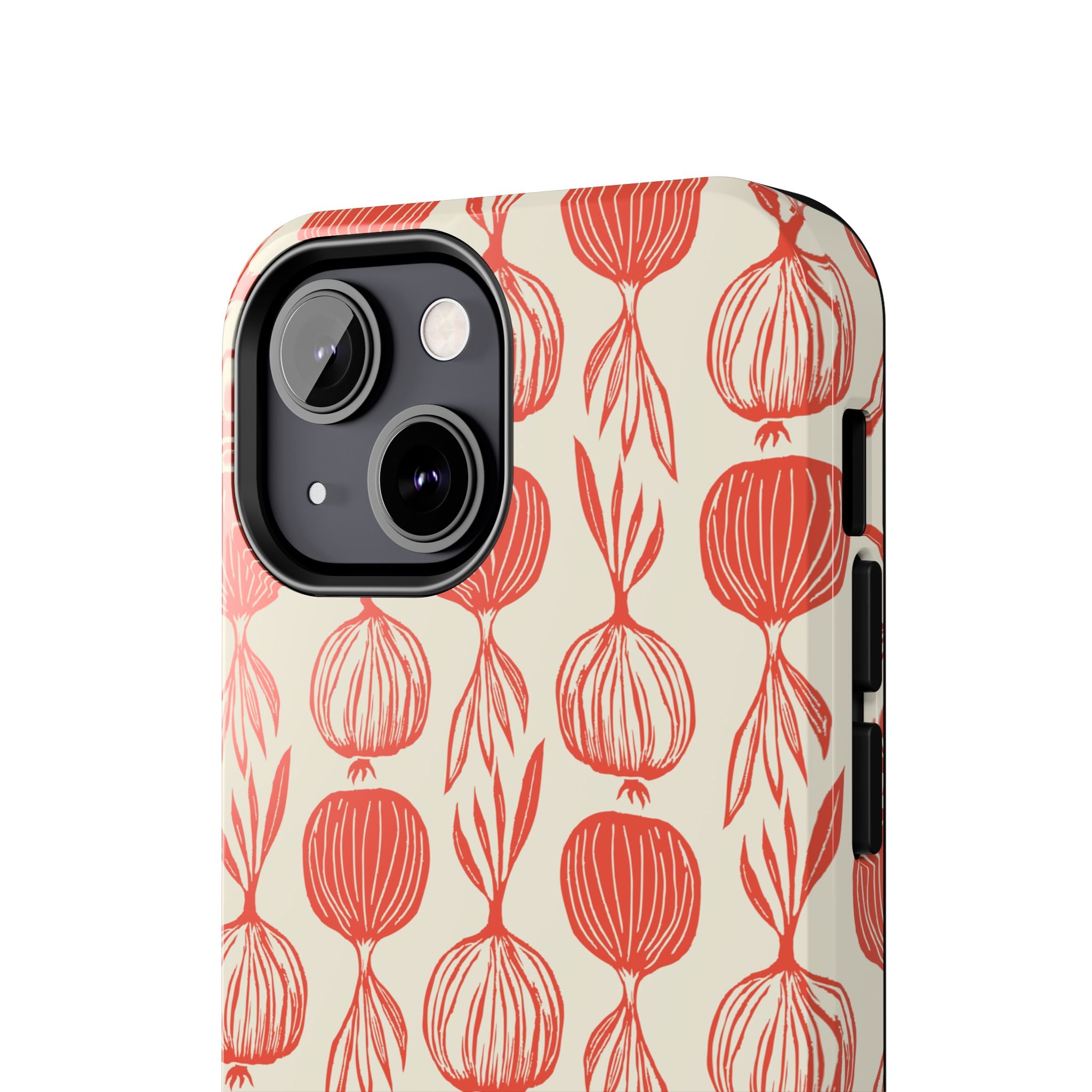 Floral Onion Pattern Tough Phone Case — Red Botanical Protective Phone Cover