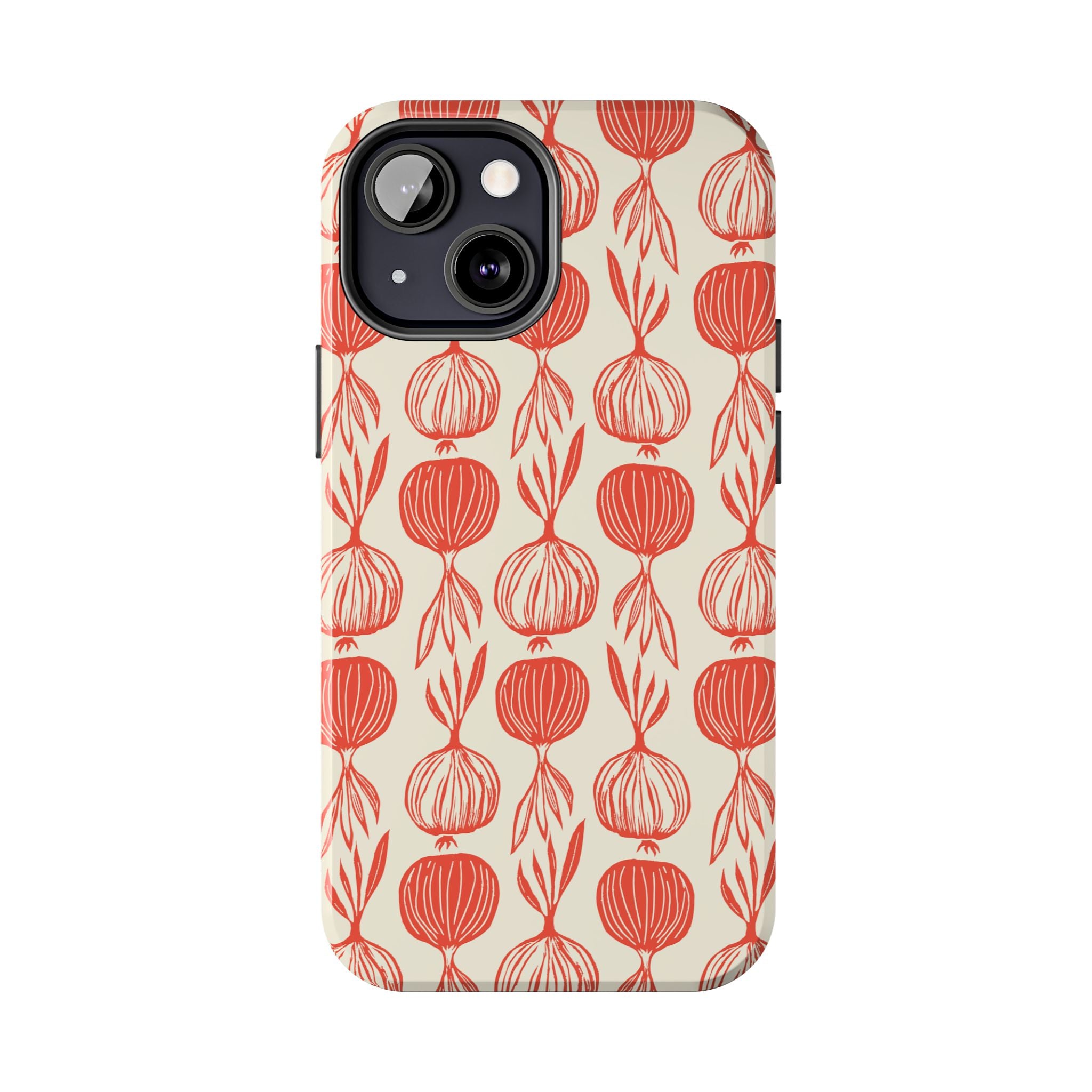 Floral Onion Pattern Tough Phone Case — Red Botanical Protective Phone Cover