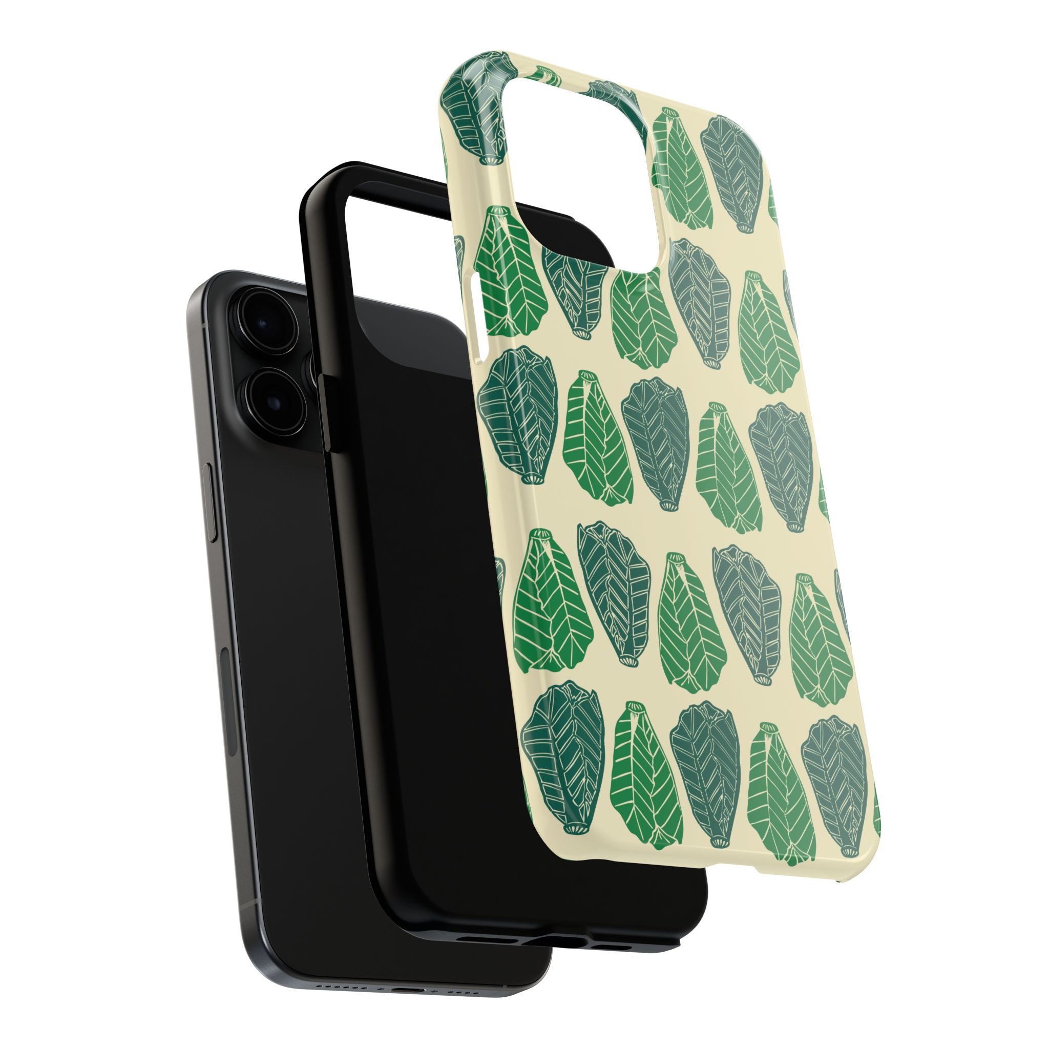 Leaf Pattern Tough Phone Case — Green Botanical Protective Phone Cover
