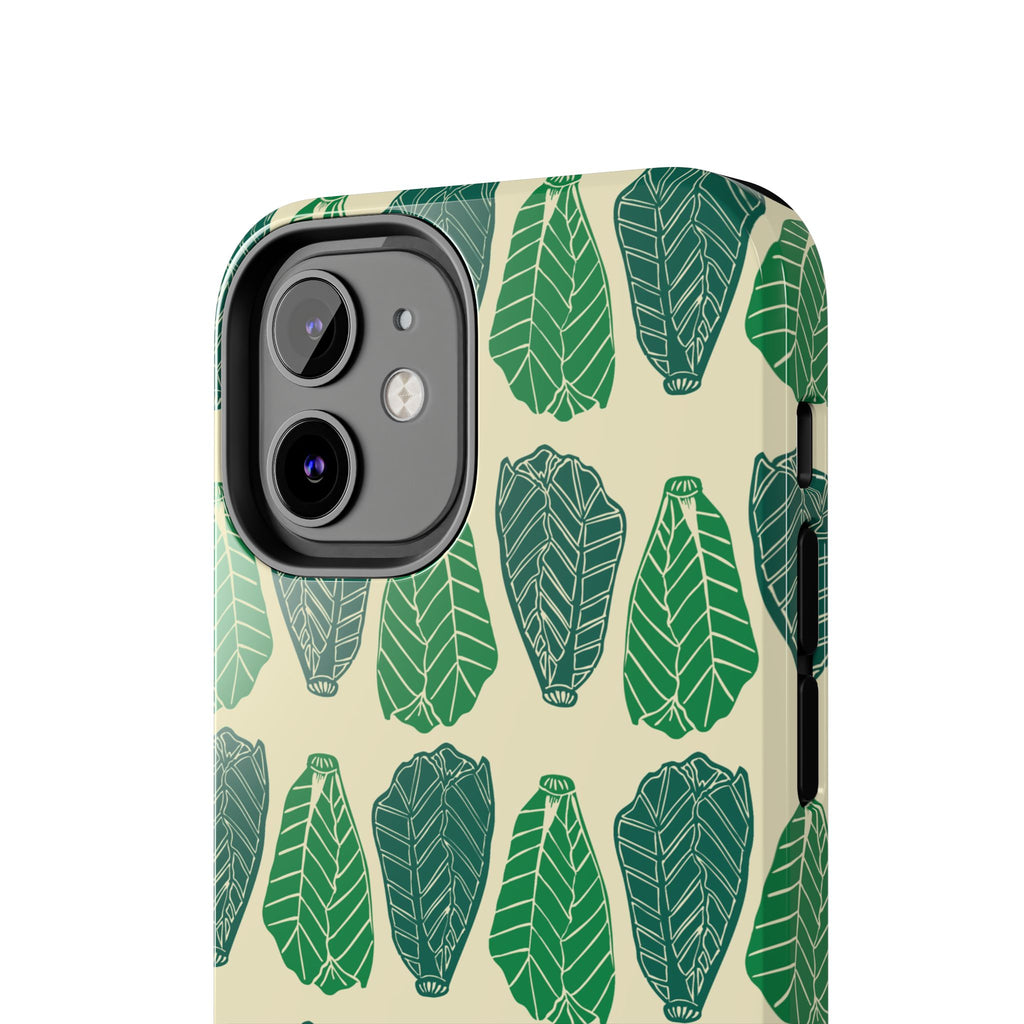 Leaf Pattern Tough Phone Case — Green Botanical Protective Phone Cover