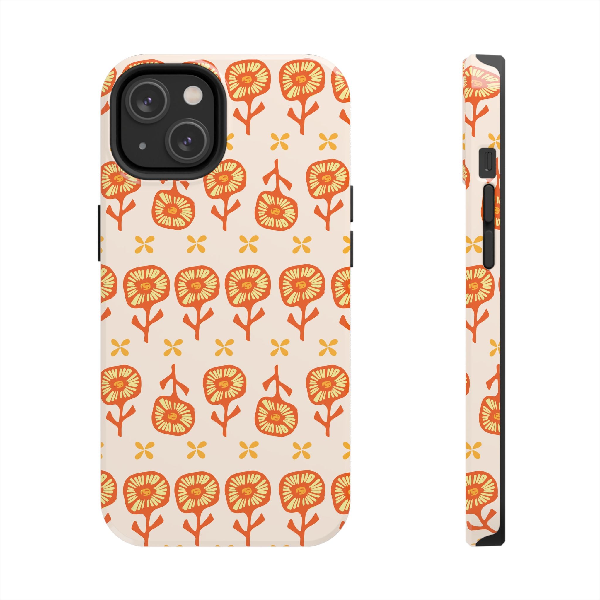 Retro Orange Floral Tough Phone Case — Durable Protective Phone Cover