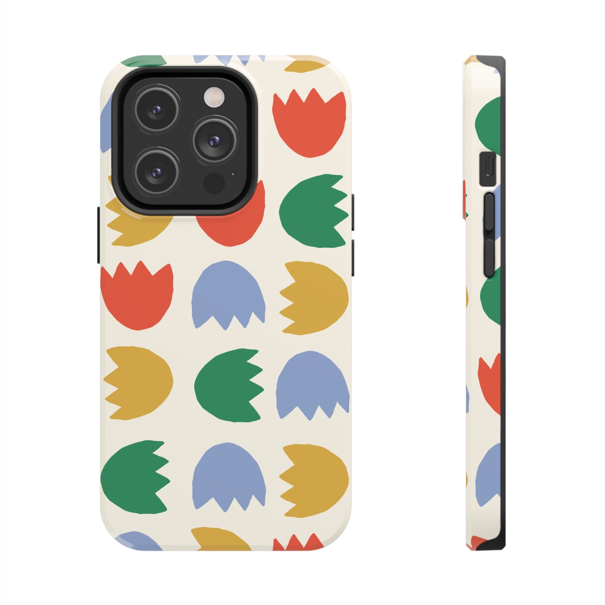 Tough Phone Case — Retro Tulip Pattern Green Floral Protective Cover