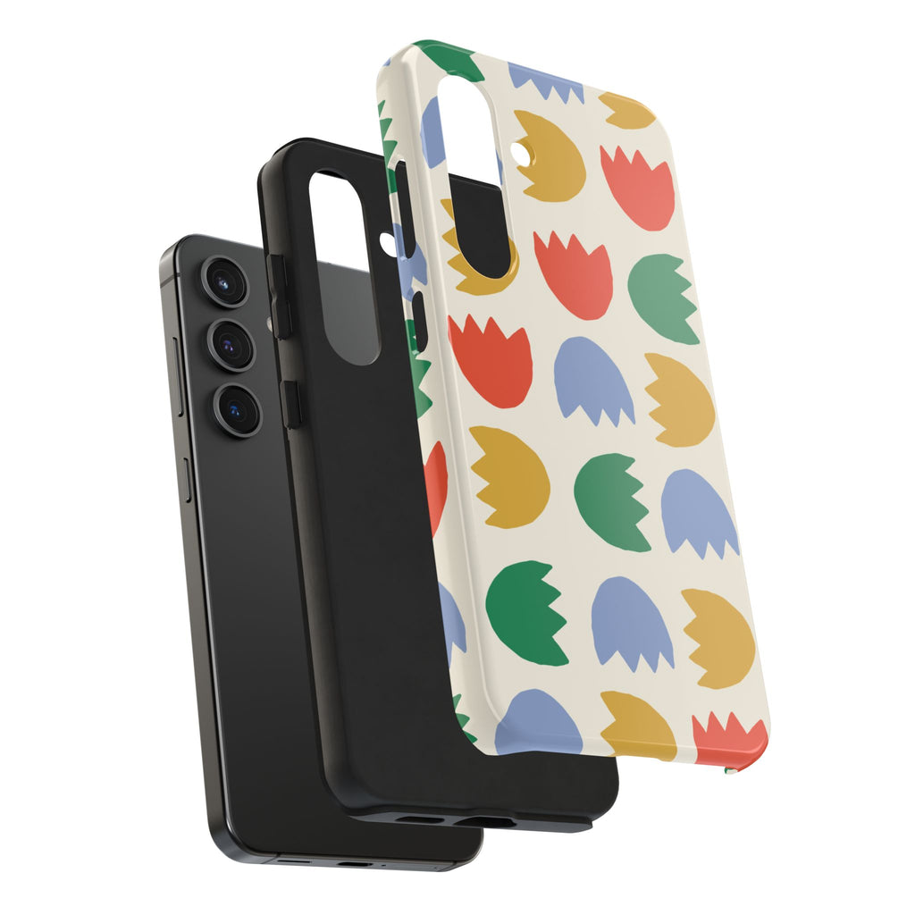 Tough Phone Case — Retro Tulip Pattern Green Floral Protective Cover