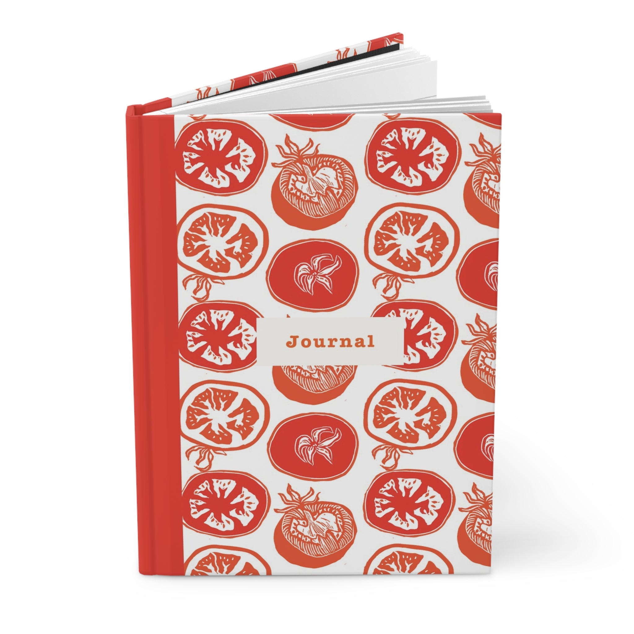 Tomato Pattern Hardcover Journal — Red Botanical Notebook for Recipes, Garden Notes & Daily Journaling