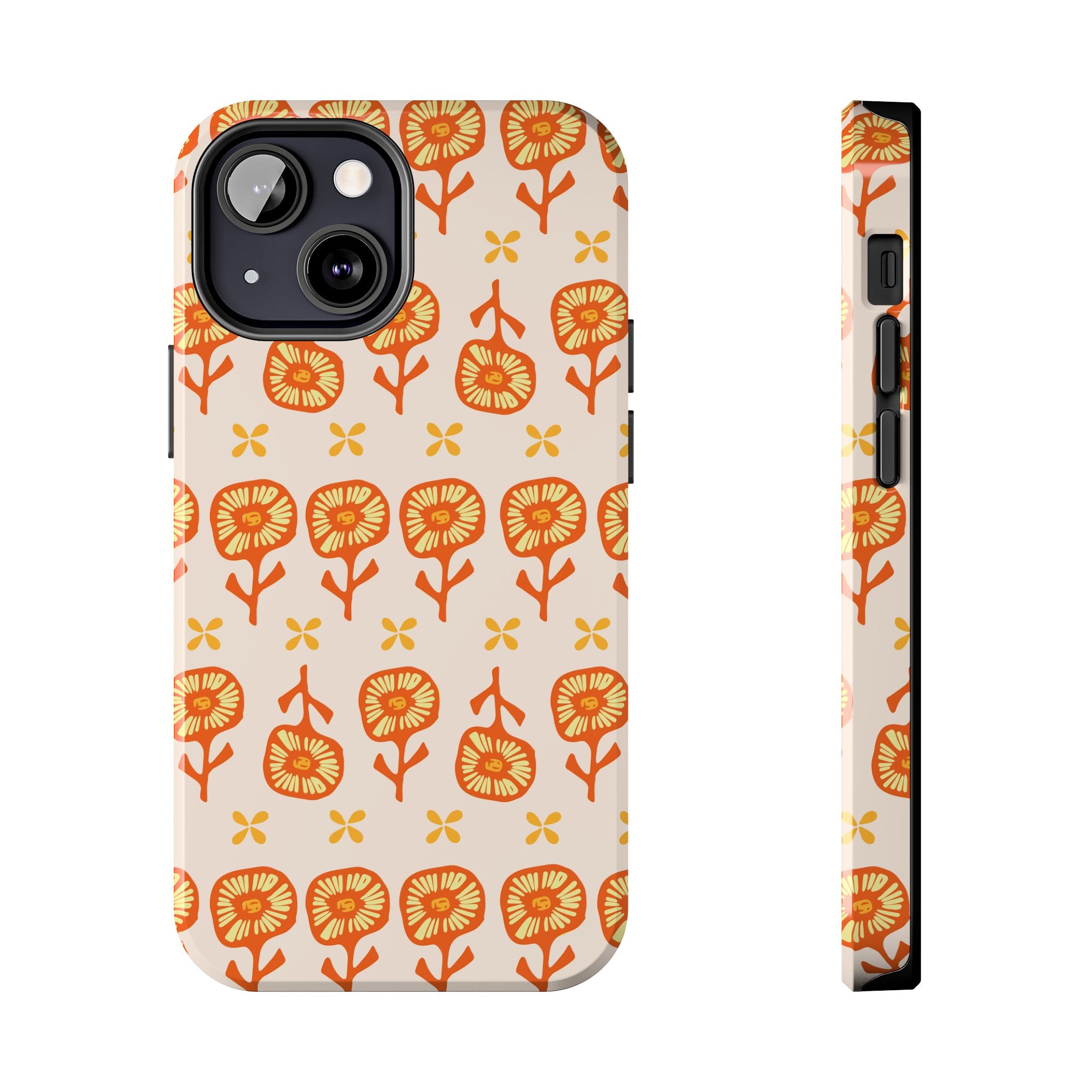 Retro Orange Floral Tough Phone Case — Durable Protective Phone Cover
