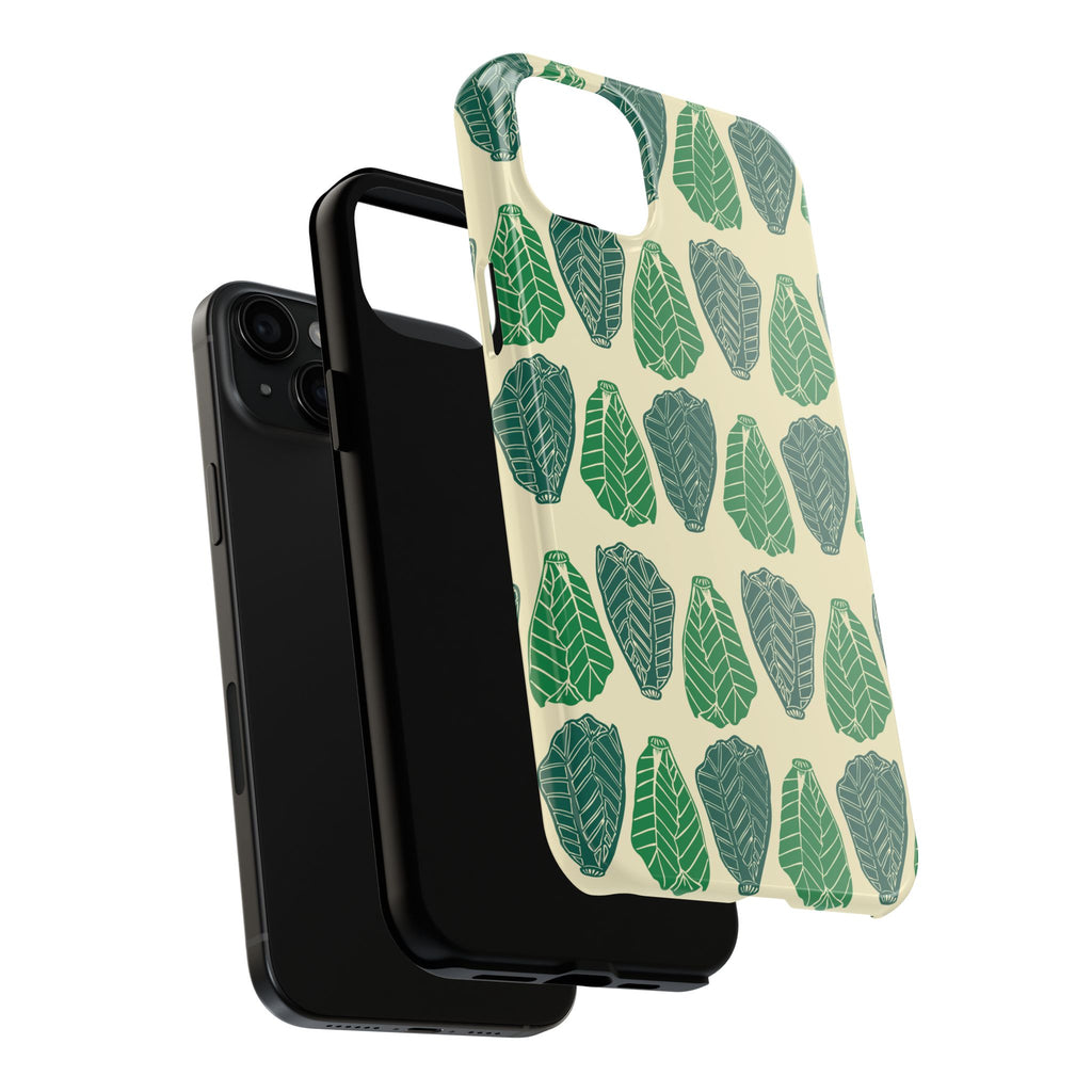 Leaf Pattern Tough Phone Case — Green Botanical Protective Phone Cover