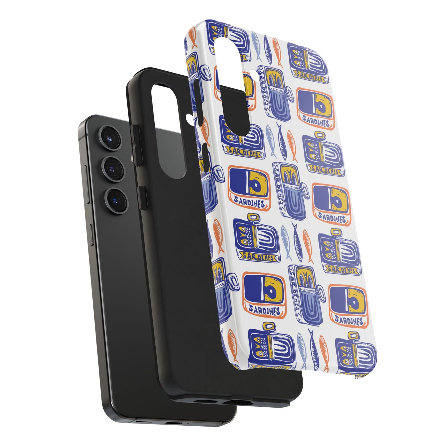 Tinned Fish Orange Blue and Yellow Phone Case - Nautical Fisherman Aesthetic Tough Phone Case for Summer