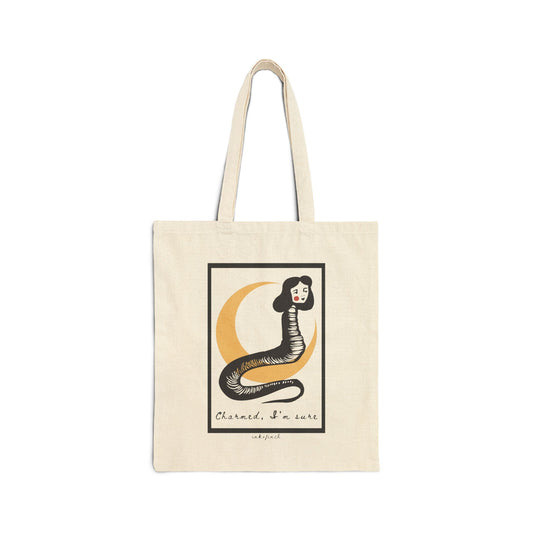 Weird Snake Lady Graphic Cotton Canvas Cryptid Tote Bag - Funny Tote Bags - Custom Tote Bags - Cute Cryptid Tote Bag