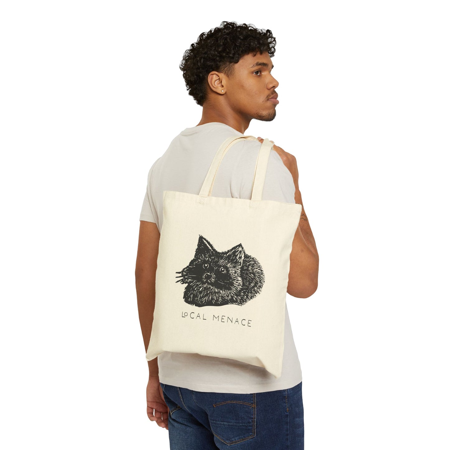 Local Menace Raccoon Cotton Canvas Tote Bag - Eco-Friendly Shopping & Everyday Use - Folky Trash Panda Bag