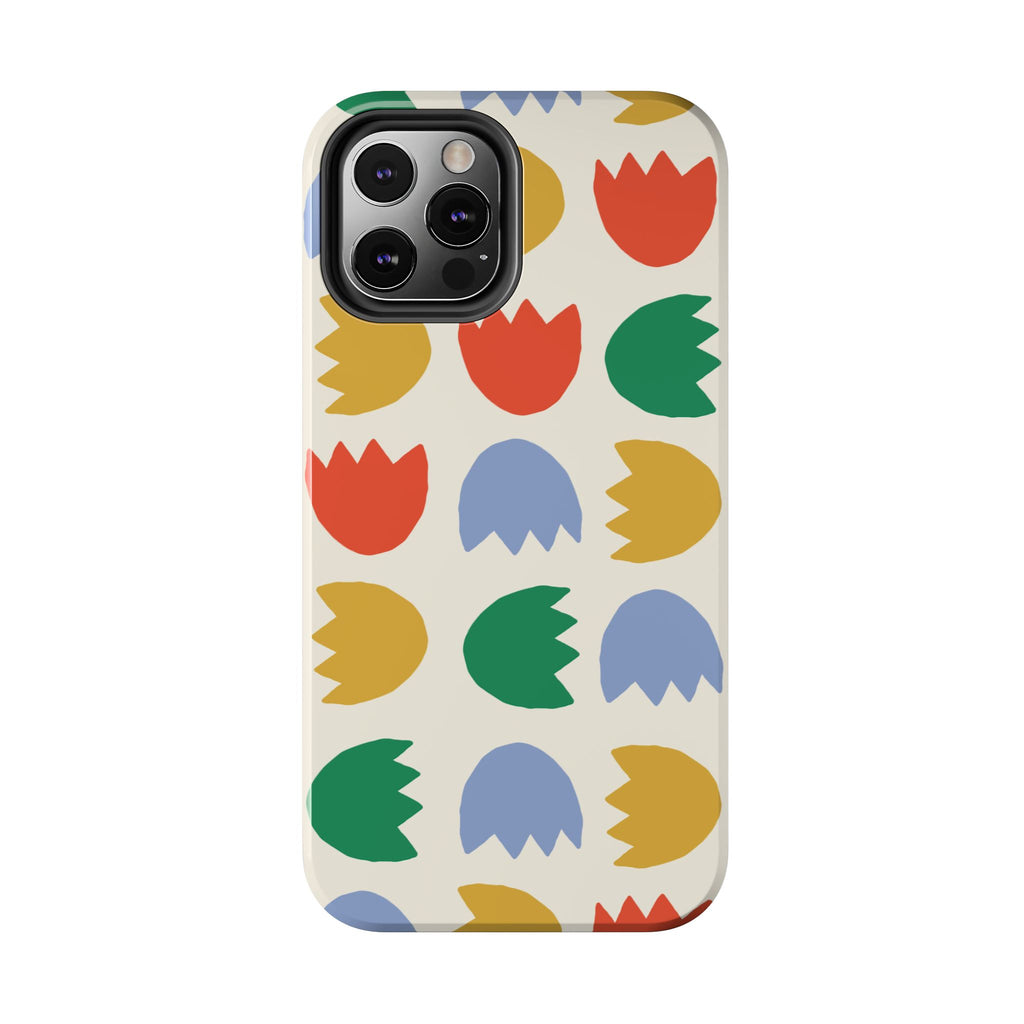 Tough Phone Case — Retro Tulip Pattern Green Floral Protective Cover