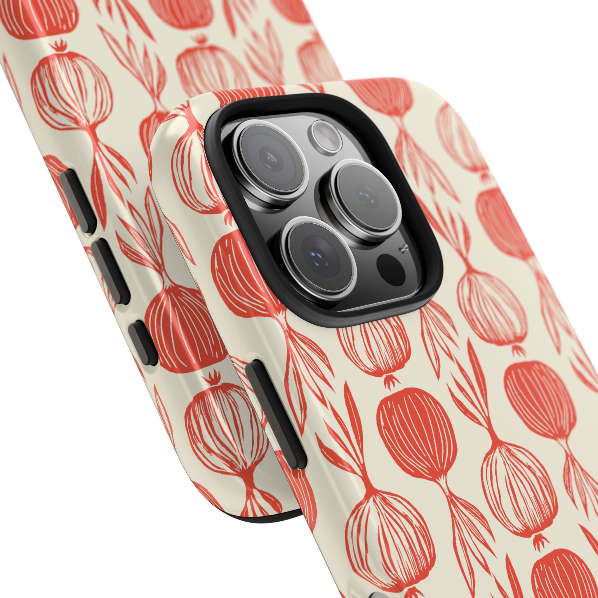 Floral Onion Pattern Tough Phone Case — Red Botanical Protective Phone Cover