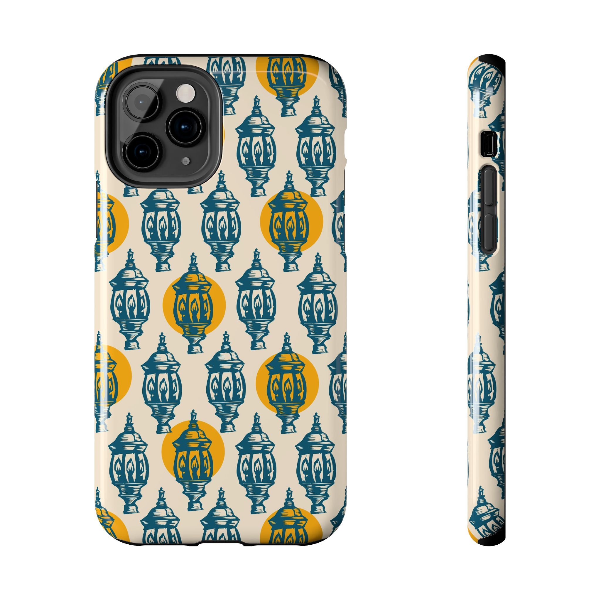 Tough Phone Case — Blue & Mustard Lantern Pattern Slim Protective Cover