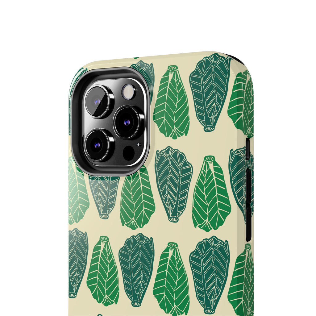 Leaf Pattern Tough Phone Case — Green Botanical Protective Phone Cover