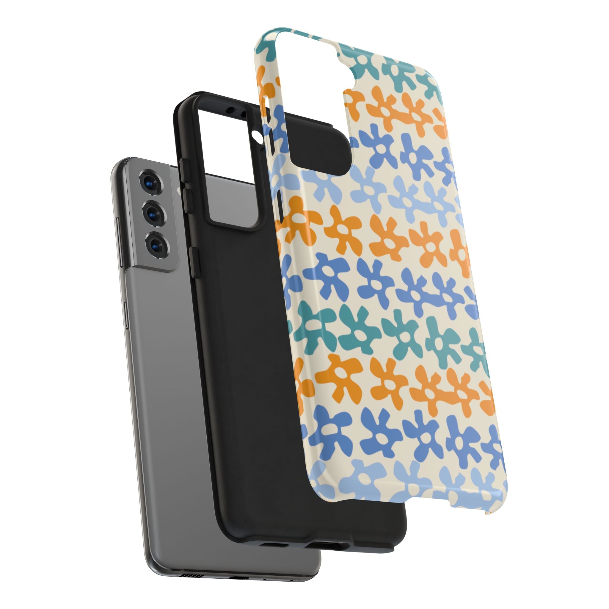 Floral Stripe Tough Phone Case — Colorful Retro Doodle Protection