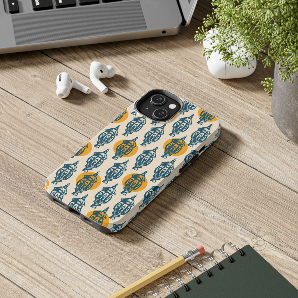 Tough Phone Case — Blue & Mustard Lantern Pattern Slim Protective Cover