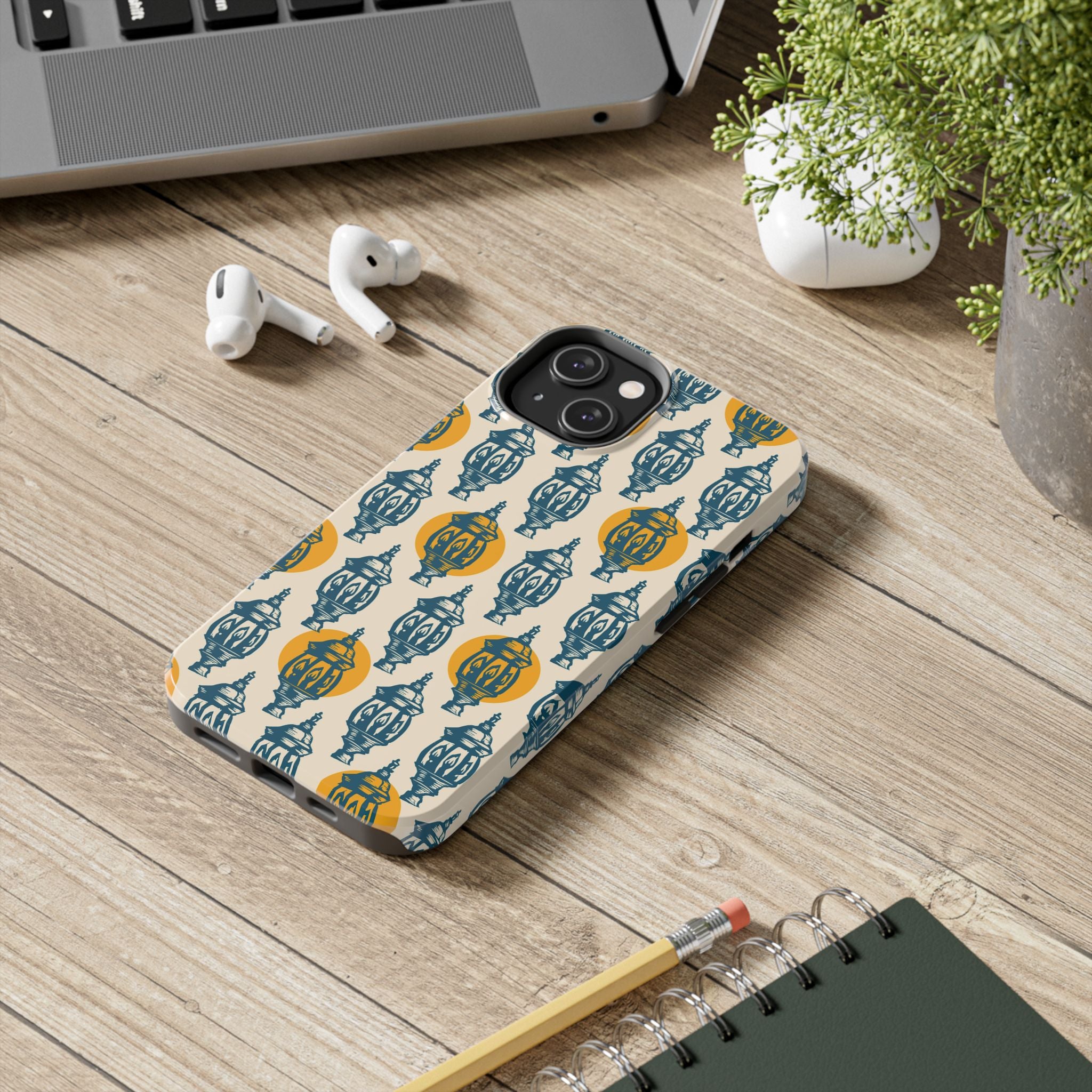 Tough Phone Case — Blue & Mustard Lantern Pattern Slim Protective Cover
