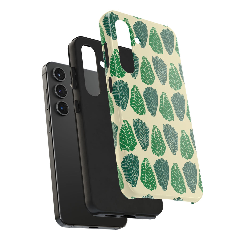 Leaf Pattern Tough Phone Case — Green Botanical Protective Phone Cover