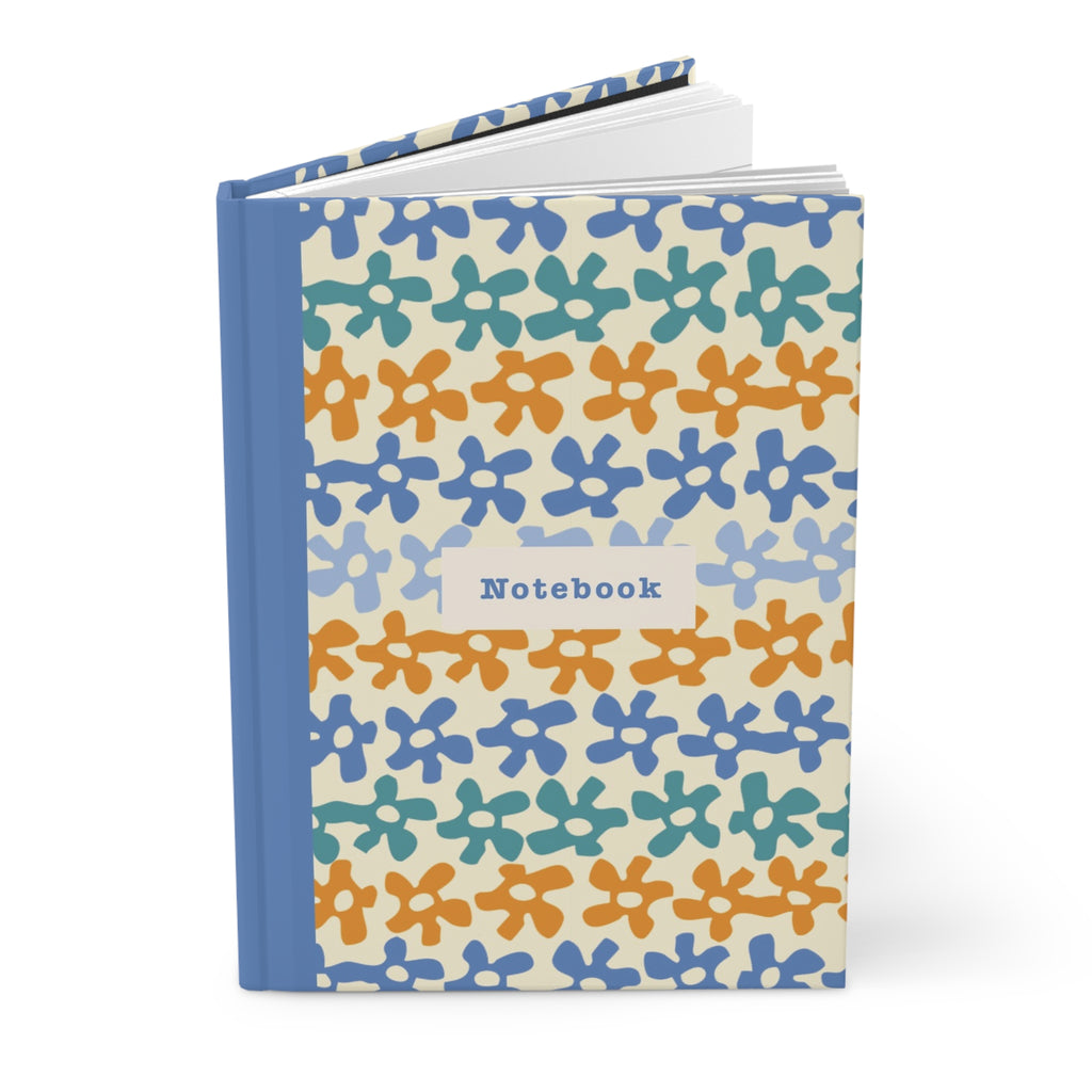 Floral Stripe Hardcover Notebook — 'Notebook' Matte Journal, Blue & Orange Pattern
