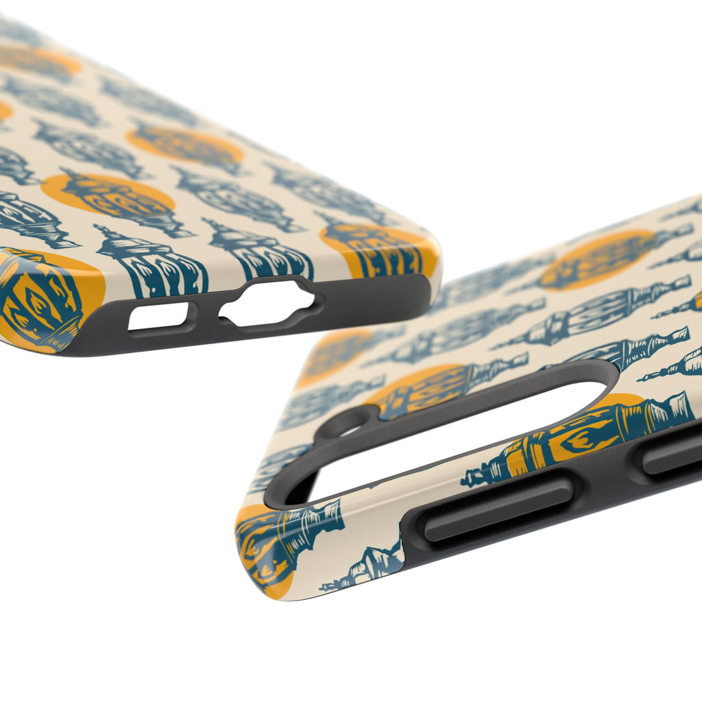 Tough Phone Case — Blue & Mustard Lantern Pattern Slim Protective Cover