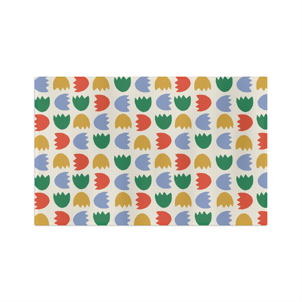 Colorful Tulip Pattern Microfiber Tea Towel — Retro Floral Kitchen Towel