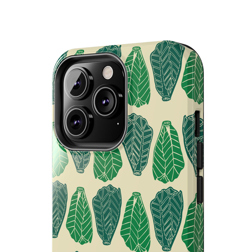 Leaf Pattern Tough Phone Case — Green Botanical Protective Phone Cover