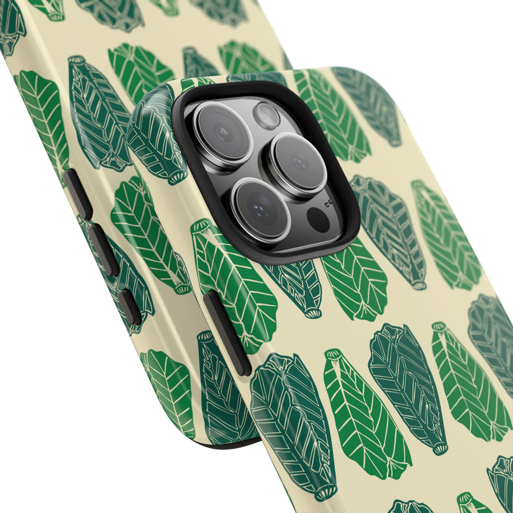 Leaf Pattern Tough Phone Case — Green Botanical Protective Phone Cover
