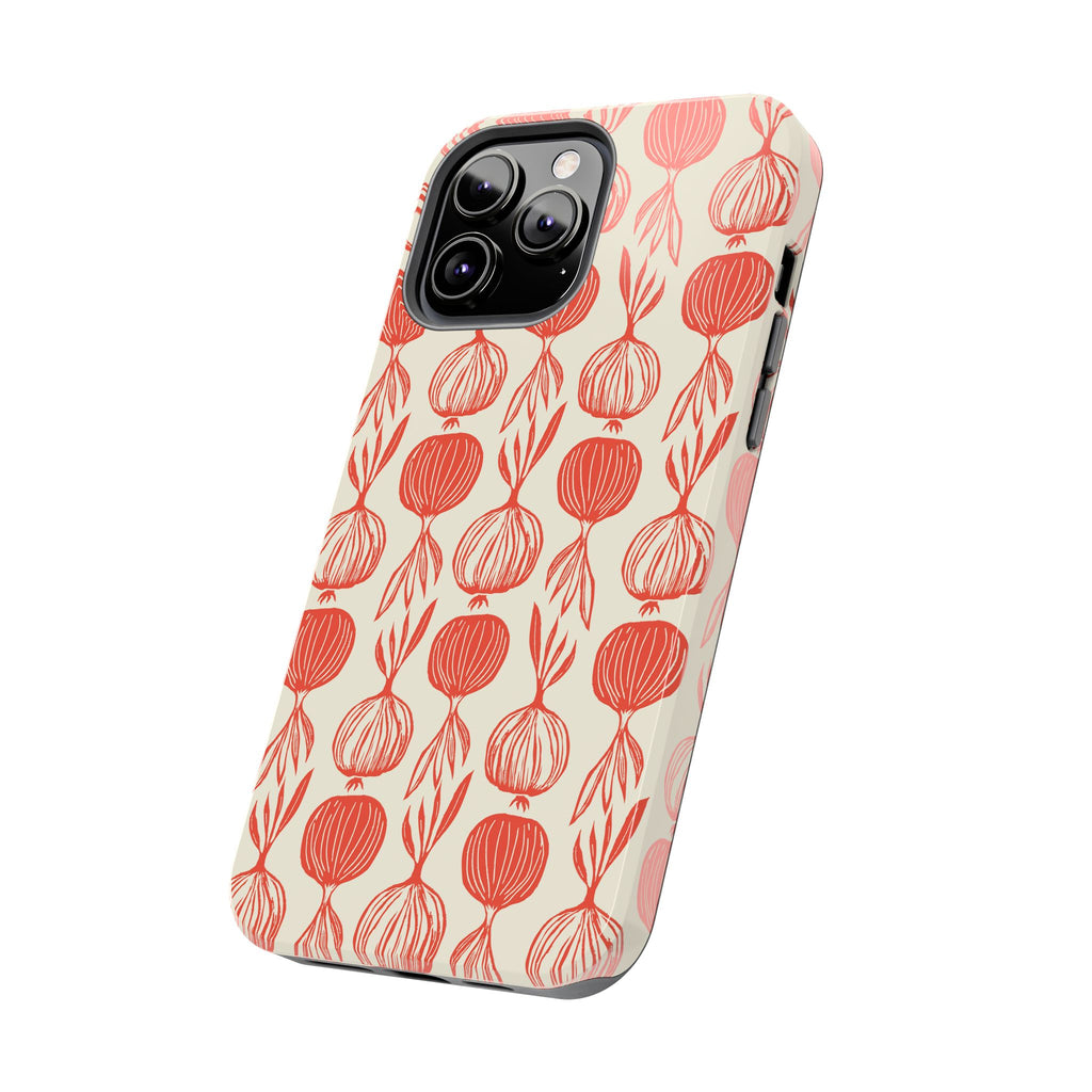 Floral Onion Pattern Tough Phone Case — Red Botanical Protective Phone Cover