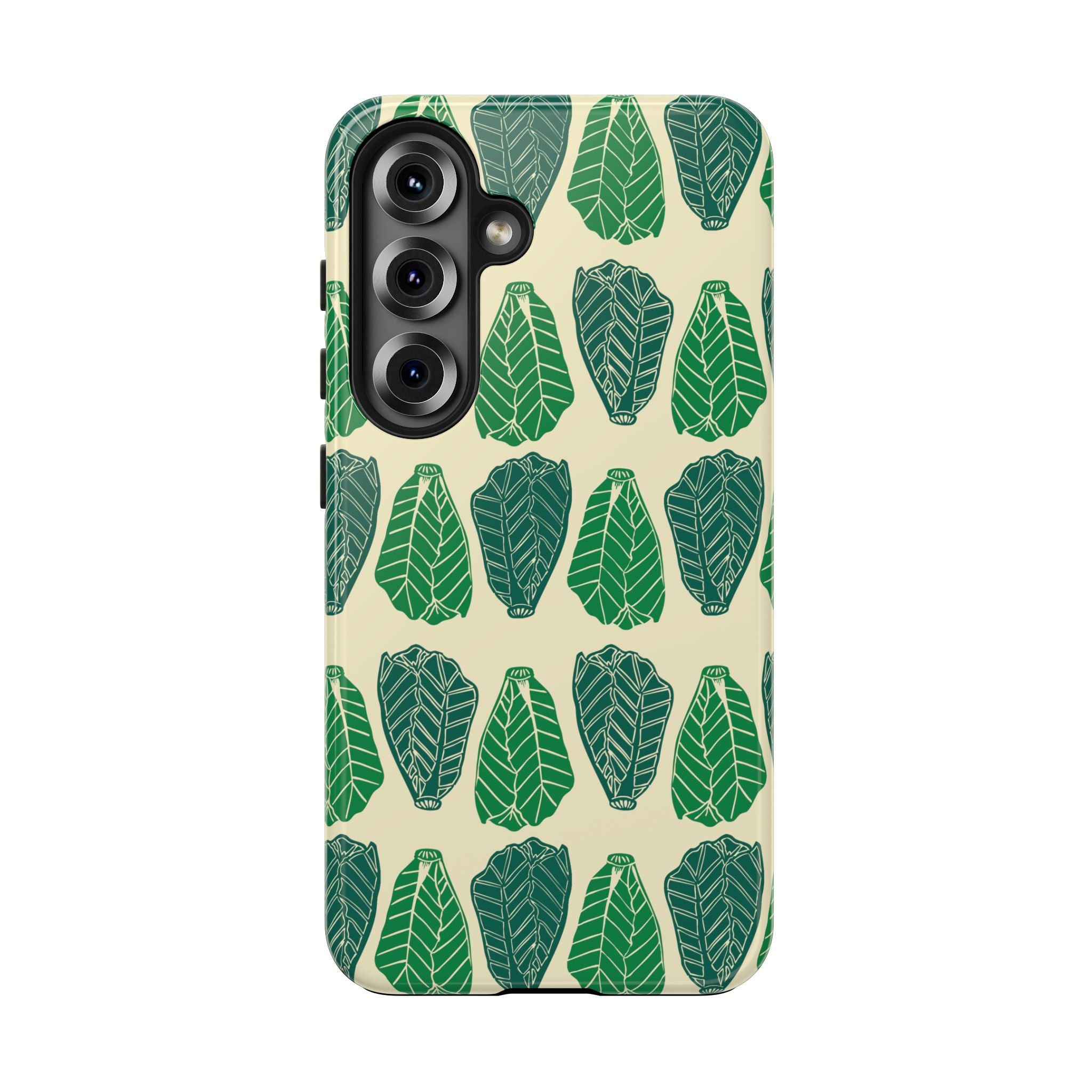 Leaf Pattern Tough Phone Case — Green Botanical Protective Phone Cover