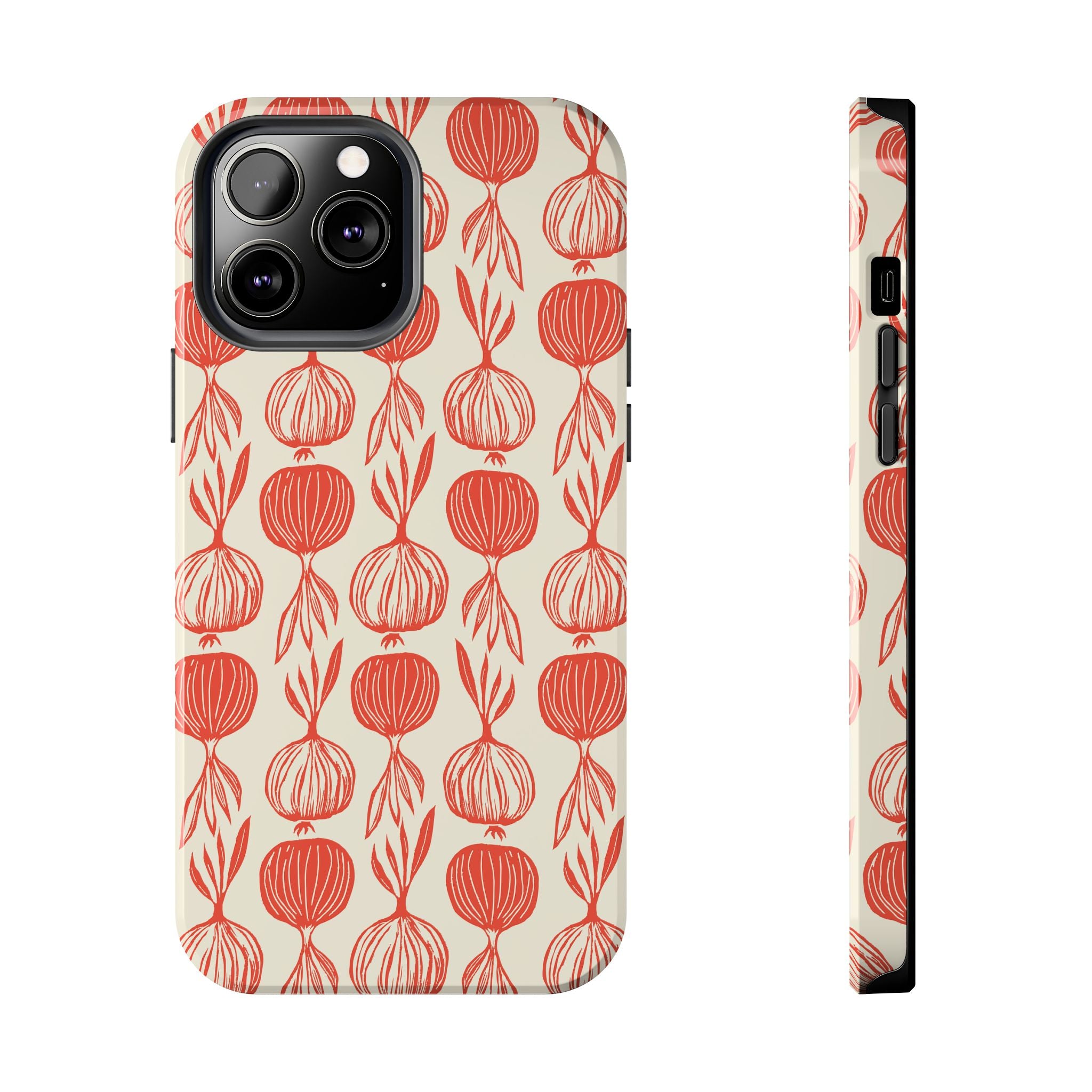Floral Onion Pattern Tough Phone Case — Red Botanical Protective Phone Cover
