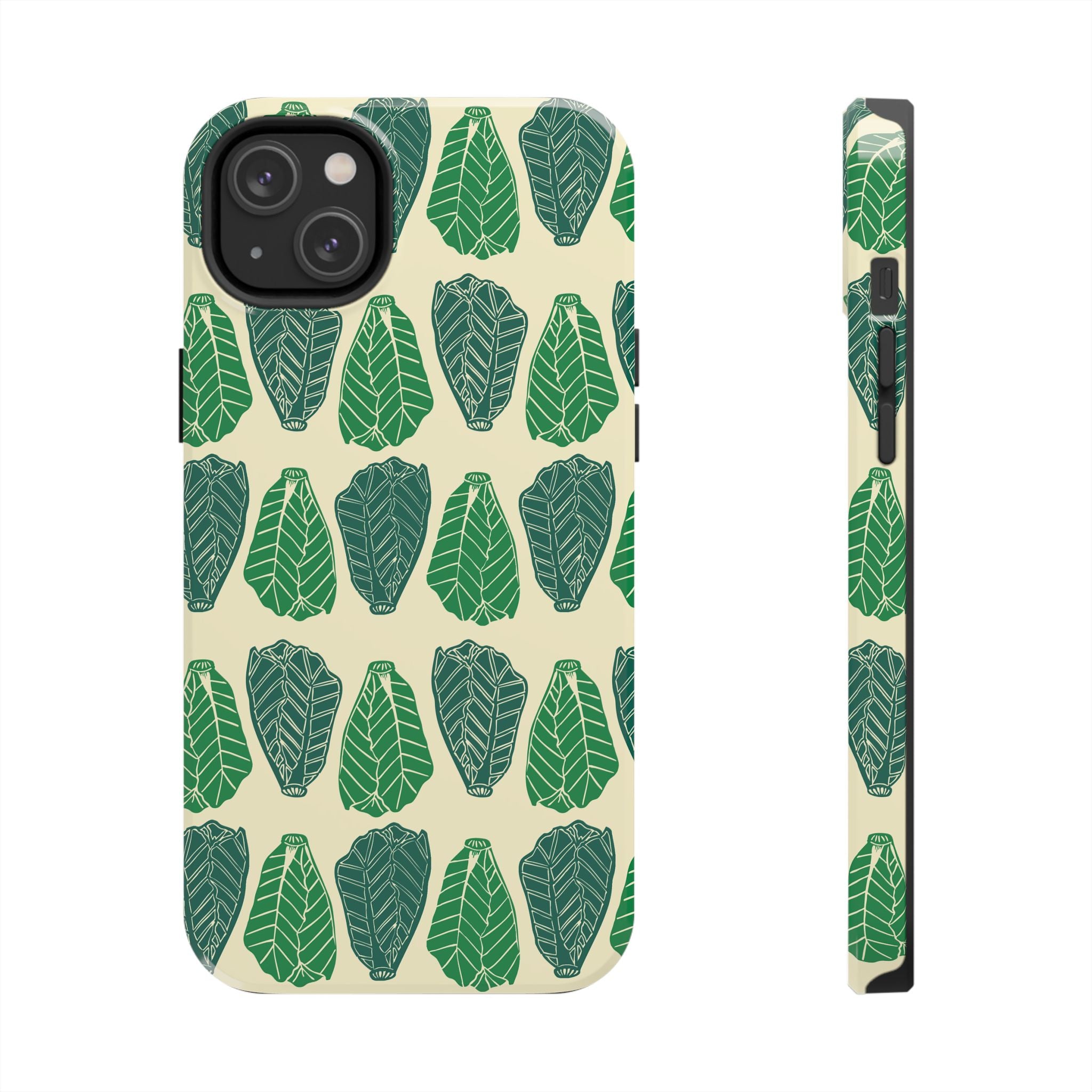 Leaf Pattern Tough Phone Case — Green Botanical Protective Phone Cover