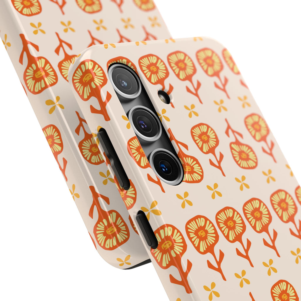 Retro Orange Floral Tough Phone Case — Durable Protective Phone Cover