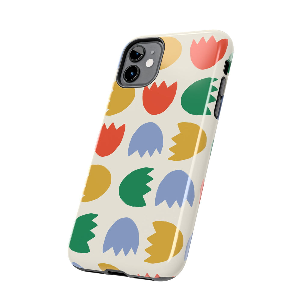 Tough Phone Case — Retro Tulip Pattern Green Floral Protective Cover