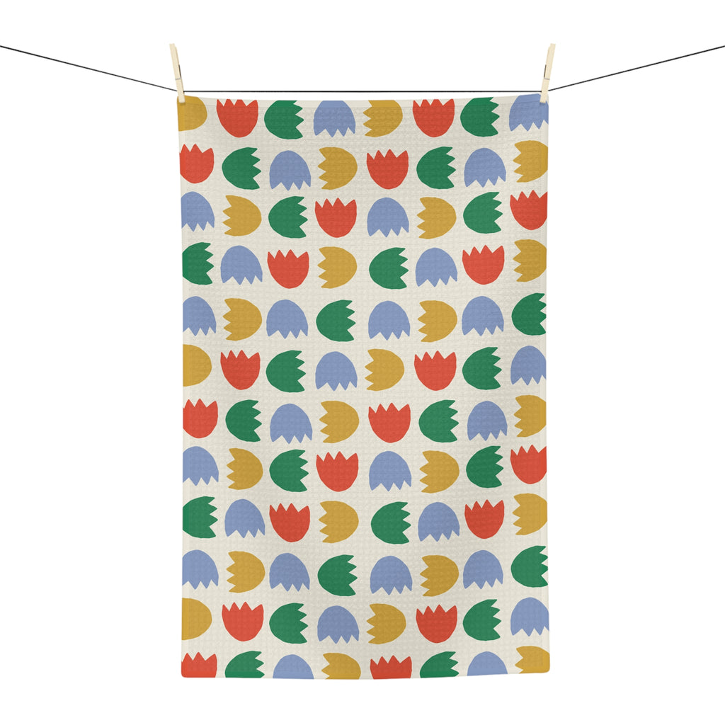 Colorful Tulip Pattern Microfiber Tea Towel — Retro Floral Kitchen Towel