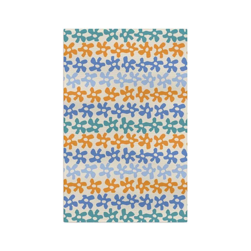 Floral Stripe Microfiber Tea Towel — Colorful Hand-Drawn Flower Pattern