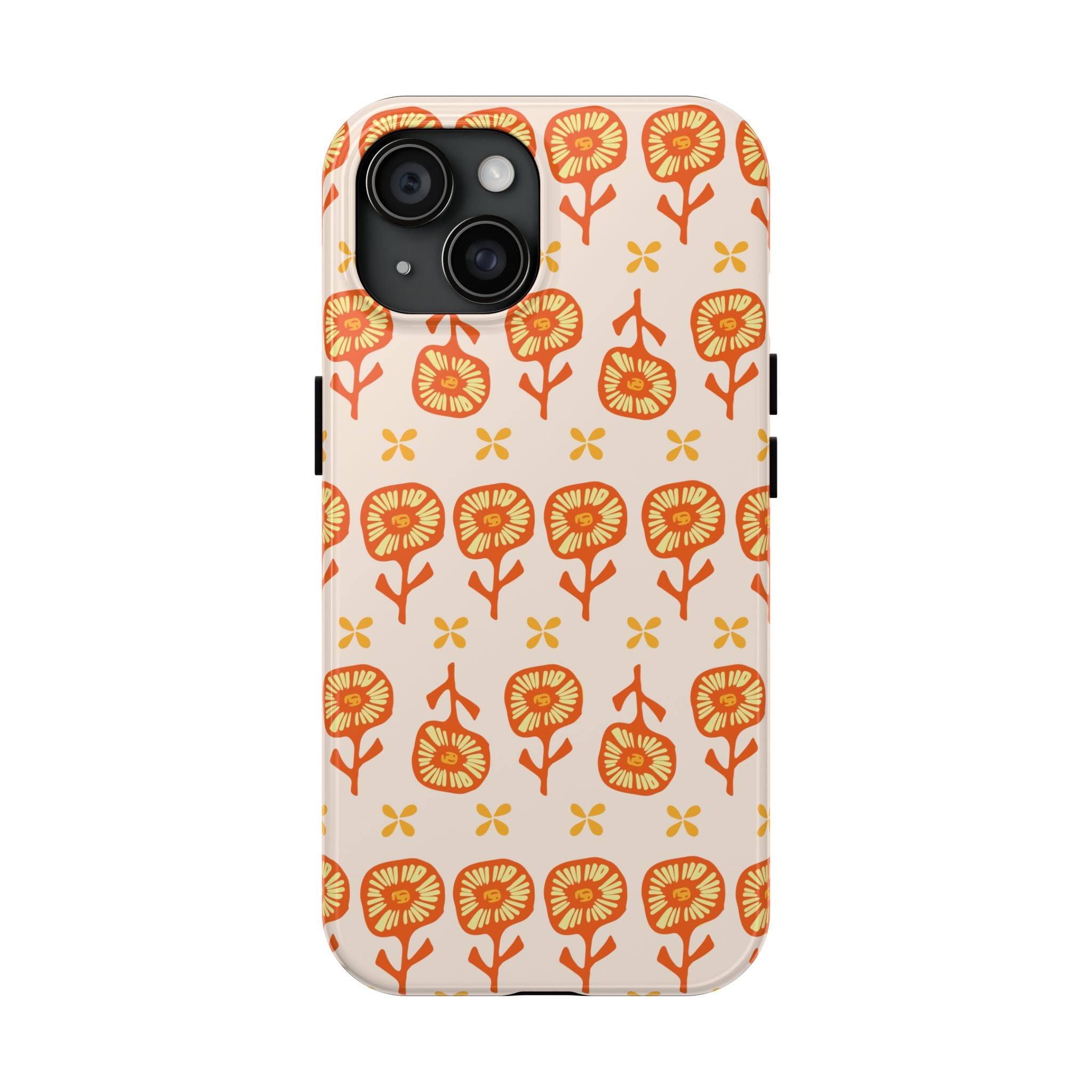 Retro Orange Floral Tough Phone Case — Durable Protective Phone Cover